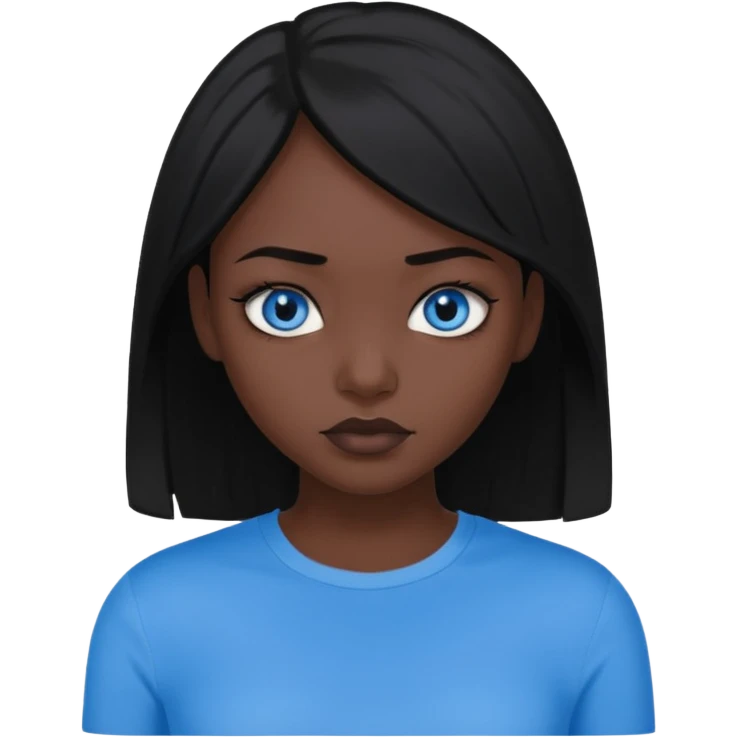 dark femine black haired girl with blue eyes and black top, very cold look emoji