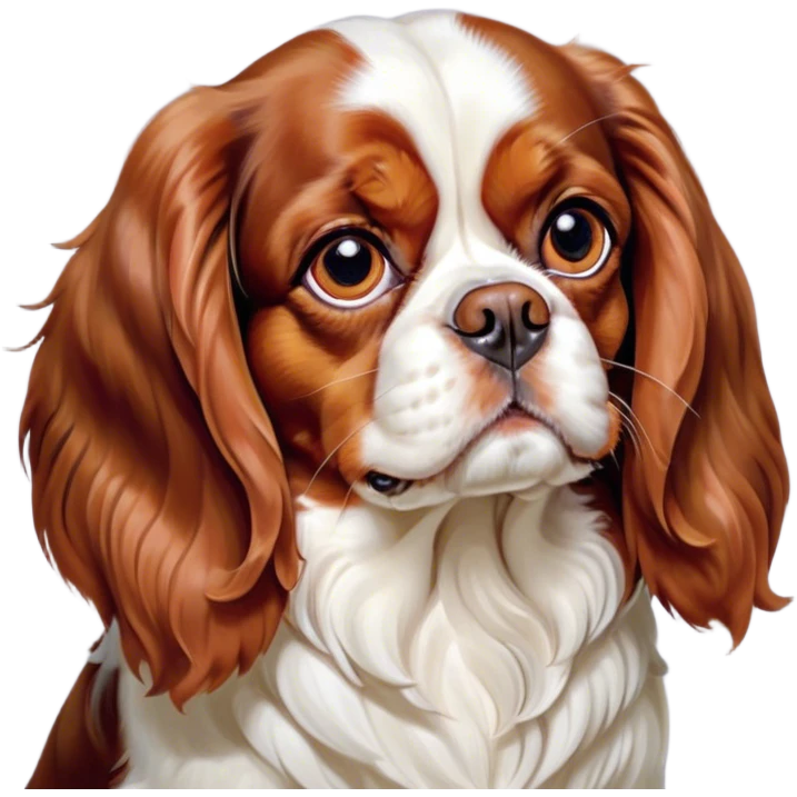 Cinematic Grumpy Blenheim Cavalier King Charles Spaniel Portrait Emoji, Head tilted slightly with a deeply unimpressed expression, thick Blenheim coat with pronounced chestnut and white markings, large, droopy brown eyes narrowed into an unamused glare, ears slightly drooping in exasperation, Simplified yet comically expressive features, highly detailed, glowing with a dry, sarcastic glow, high shine, effortlessly judgmental yet dignified, stylized with a touch of cynicism, bright but brooding, soft glowing outline, capturing the essence of an eternally unimpressed yet endearing companion, so lifelike it feels like it could sigh heavily at you in disdain at any moment! emoji