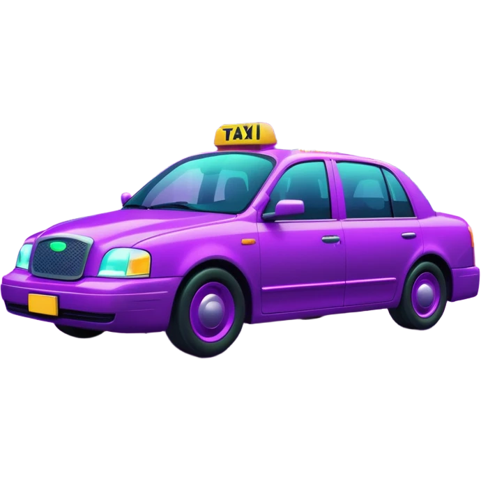 a purple neon taxi driving in a  purple and green neon city  emoji