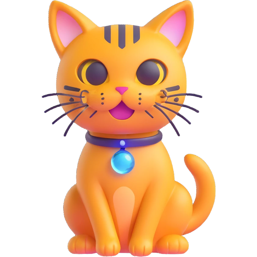 quantum cat with a quantum aura, floating atoms in 3D emoji style emoji