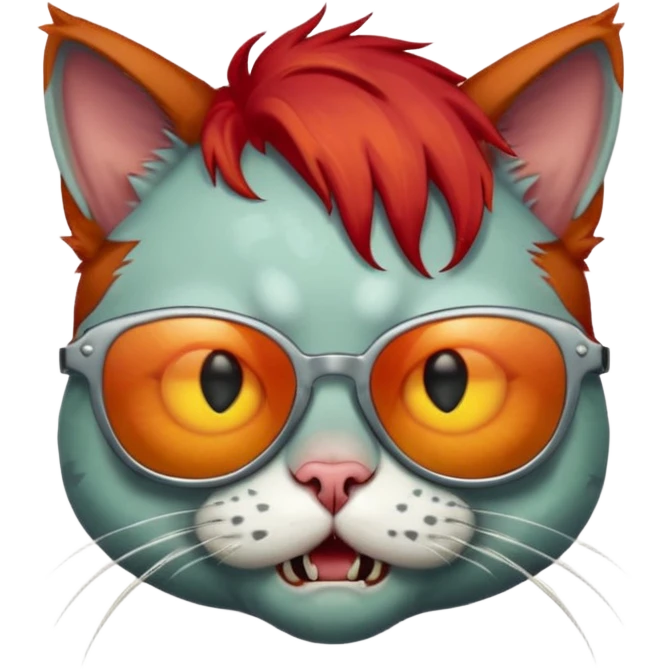 Zombie cat with red hair and sun glasses emoji