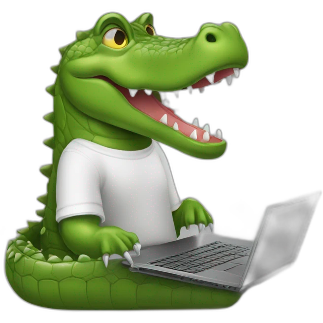 crocodiles-wearing-square-and-white-tee-working-on-a-black-laptop emoji