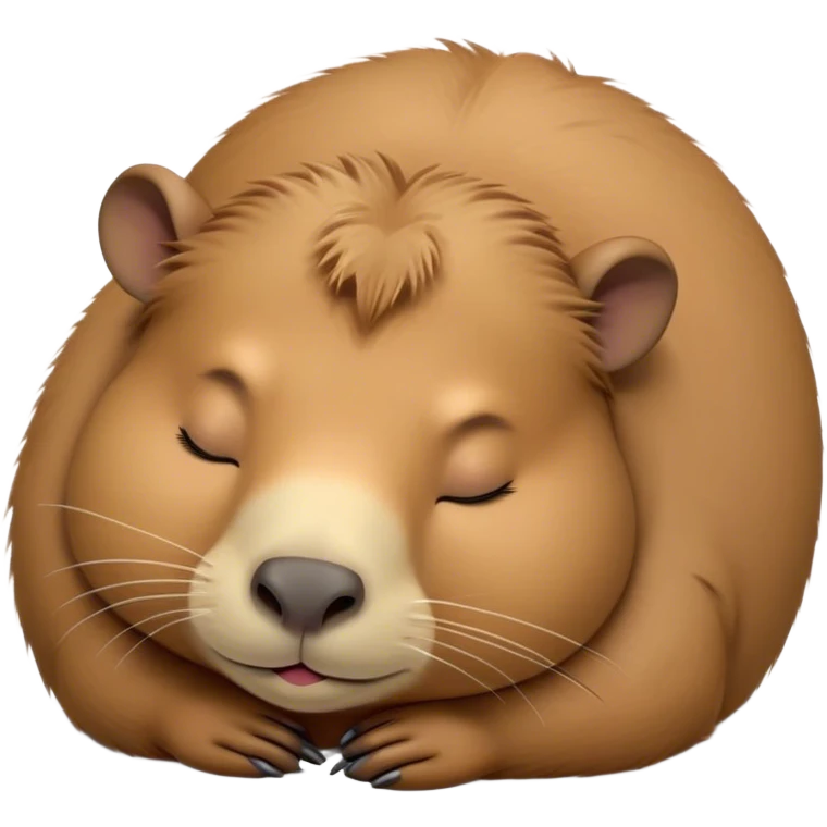 Meme-Worthy cute Sleeping Capybara Portrait Emoji, Head resting peacefully with a contented smile, showcasing luxuriously soft, fluffy fur and eyes gently closed in serene slumber, Simplified yet hilariously adorable features, highly detailed, glowing with a soft, drowsy natural light, high shine, relaxed and utterly lovable, stylized with an air of playful laziness, bright and heartwarming, soft glowing outline, capturing the essence of a sleeping capybara that feels destined to become the next viral sensation of adorable rest! emoji