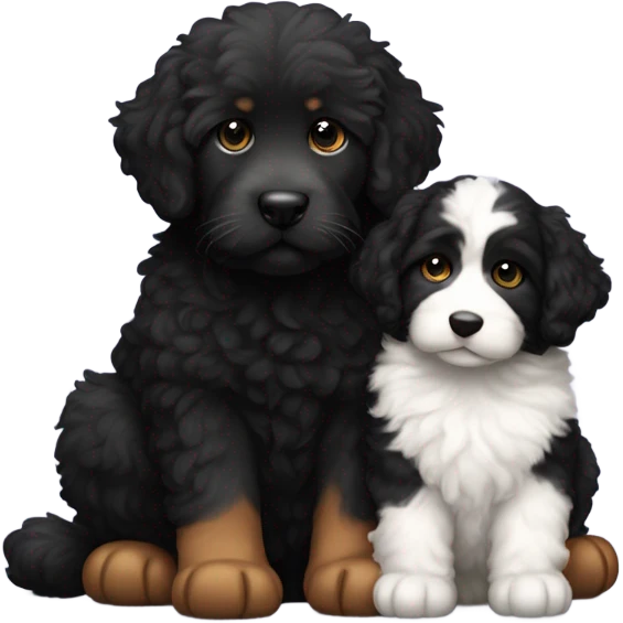 All Black cat with bernedoodle puppy emoji