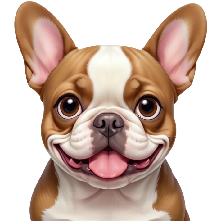 Cinematic Comical Pied French Bulldog Portrait Emoji, Head tilted with an exaggeratedly shocked, comical expression and wide, humorously expressive eyes, showcasing a distinctive pied fur of contrasting hues and a charmingly goofy face, simplified yet hilariously detailed, glowing with a sassy, playful radiance, high shine, exuding a mischievous and meme-worthy charm, styled with a soft glowing outline, capturing the essence of a Pied French Bulldog that looks ready to spark a viral laugh! emoji