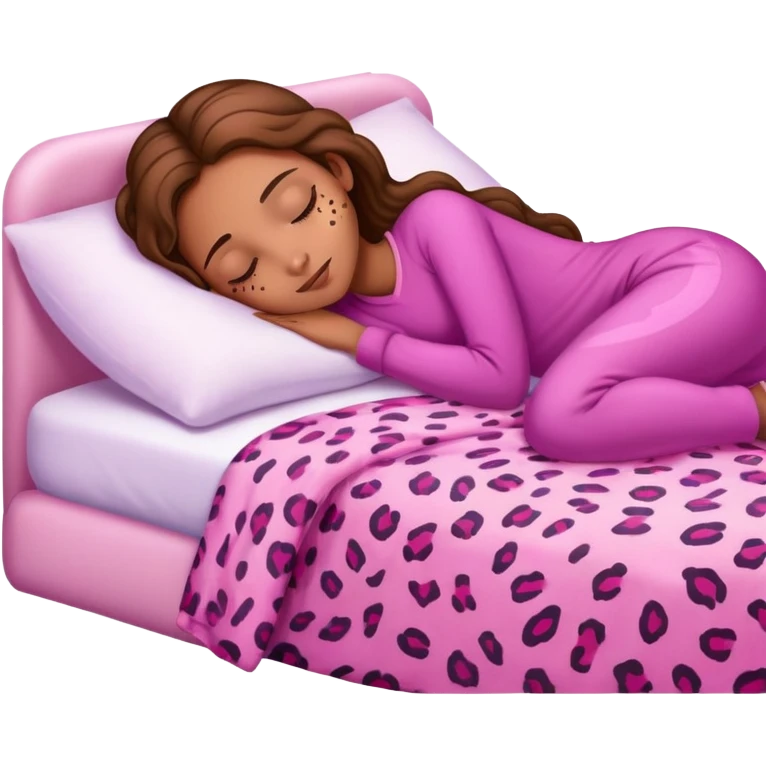 light brown girl beautiful finish sleeping on her bed with pink leopard design  emoji