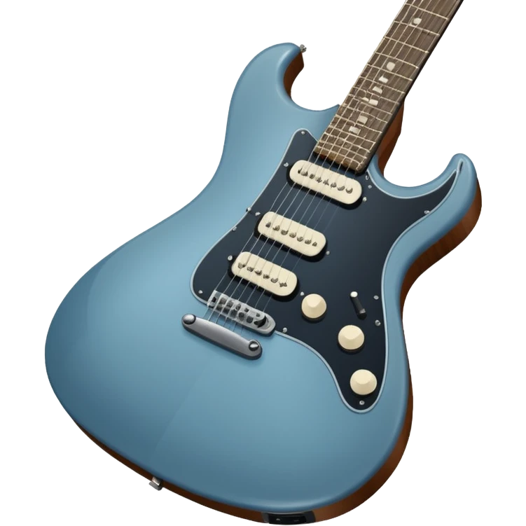 A gray-blue electric guitar with a black pick guard and only one volume knob emoji