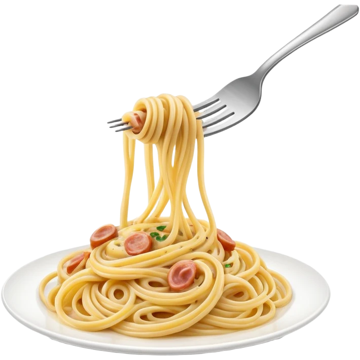 Fork with carbonara spaghetti twirled around it, isolated emoji