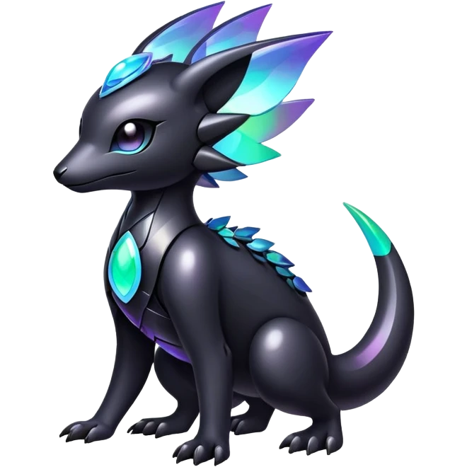 Modern futuristic Iridescent black dark fakemon-creature emoji