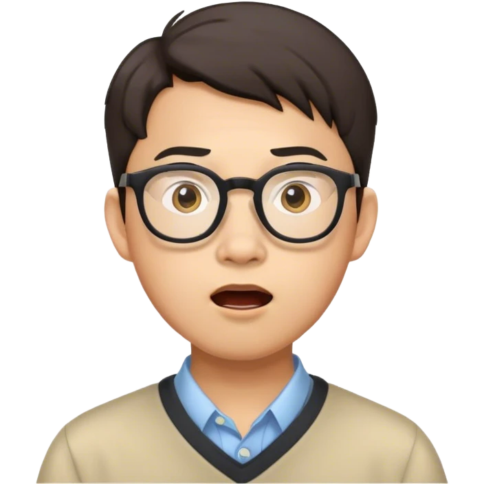 asian MAN with glasses, nerdy, surprised emoji