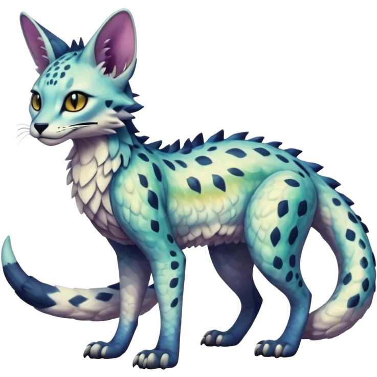 Epic scaley scaled iridescent complex detailed realistic aesthetic-scenic-Fakémon-Trico-Sergal-Serval-Vernid-creature emoji
