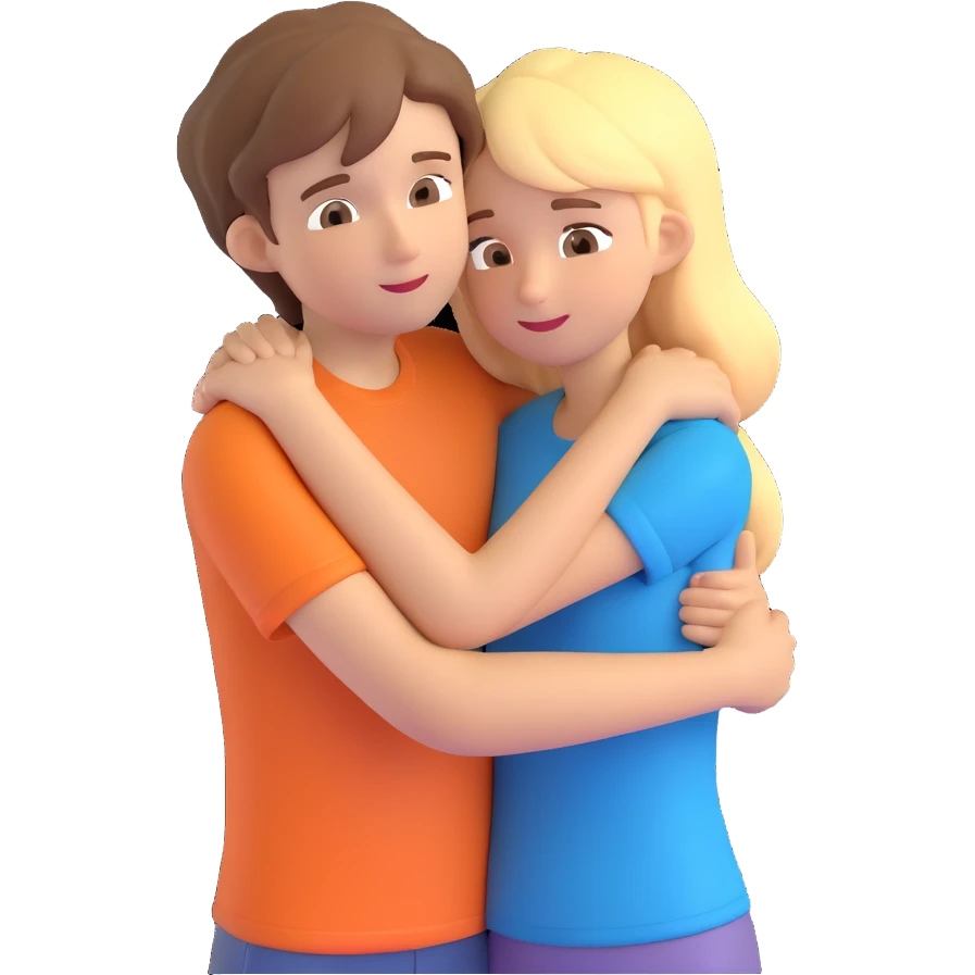 brown-haired girl hugging a blonde boy, emoji style emoji