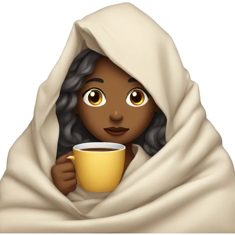 girl inside a blanket sipping coffee eyes closed emoji