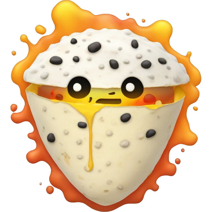 white tapioca tortilla folded in half, filled with multicolored goo in front of a nuclear blast emoji