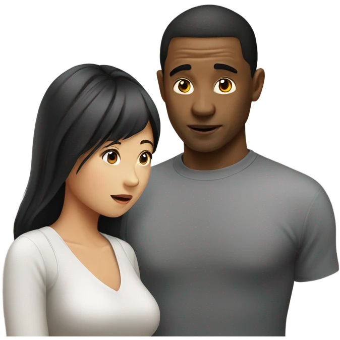 Black man looking at a Asian lady oddly emoji