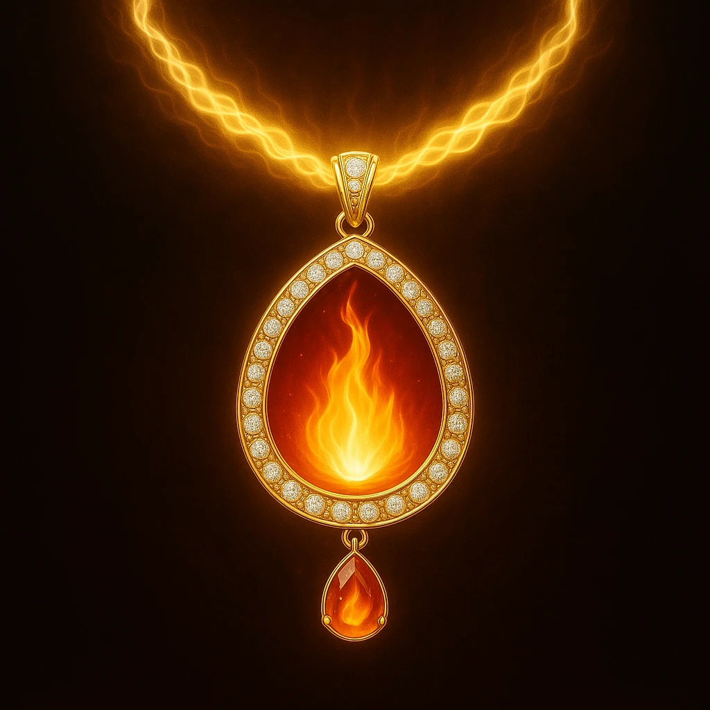 Replace the dark void with a small, powerful flame inside the pendant emoji