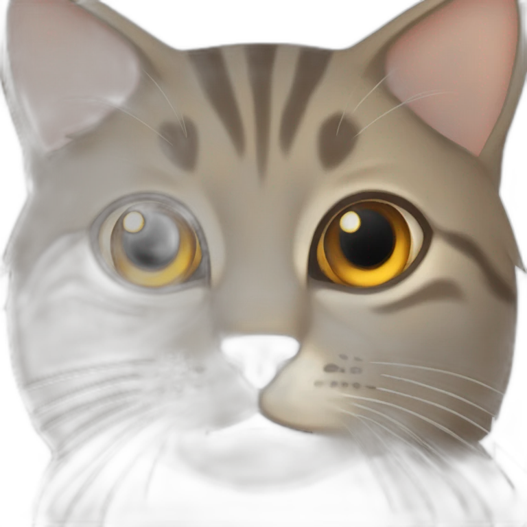Tabby slightly brown gray cat with beige mouth and dark nose and big cheeks and orange golden eyes emoji