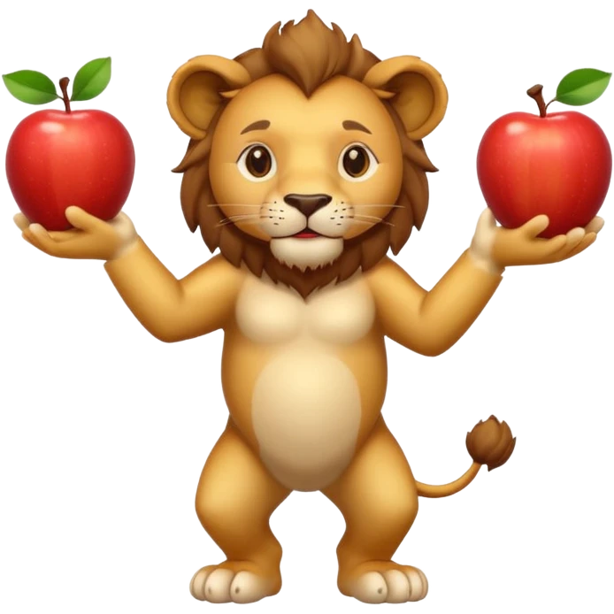 a Circus cute lion juggling two apple emoji