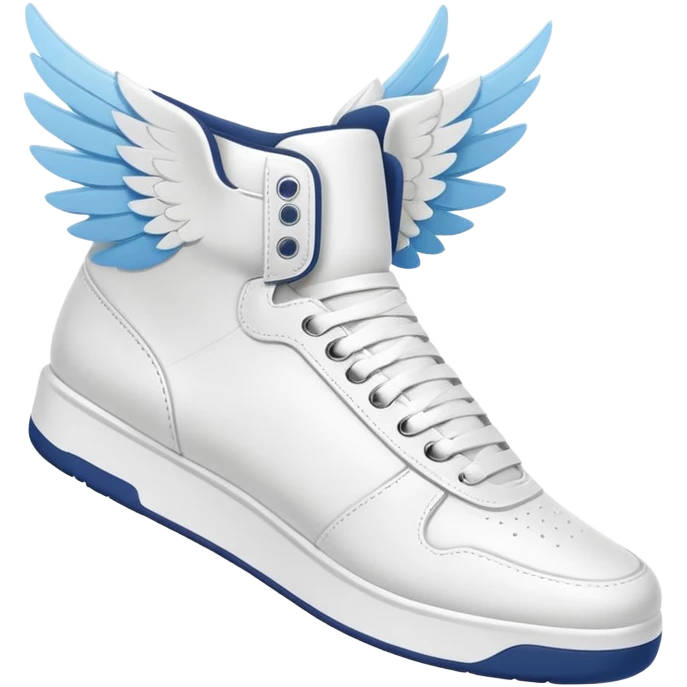 minimalist white winged sneakers, mid air as if they are flying emoji