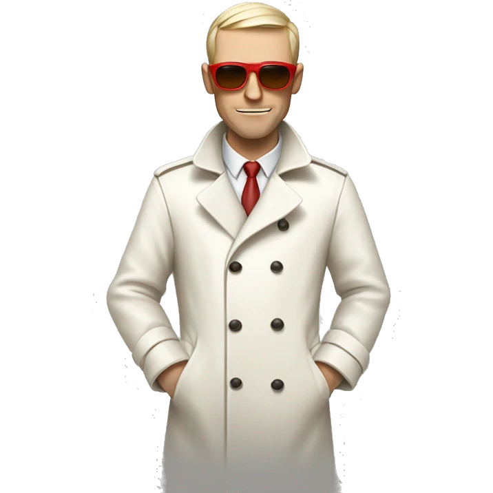 <excerpt>
A white man with real short hair, short mutton shops donning small red tinted sun glasses in a dirty white trench coat, is an alchemist.
</excerpt> emoji