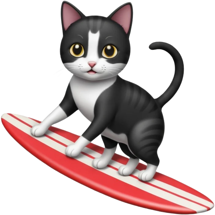Gato negro y blanco haciendo surf emoji