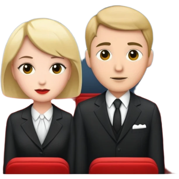 a theatrical theater，with one short hair lady and one man wear suit emoji