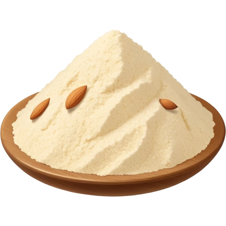 small mound of almond flour, pale ivory, fine and slightly grainy, matte, soft and airy, natural beige, no bowl, scoop, or packaging, just the flour, soft lighting, emoji scale emoji