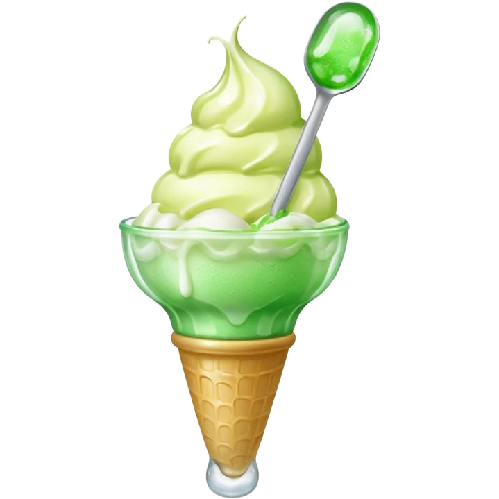 Create an emoji with a clear rounded glass, bright transparent green soda, vanilla ice cream scoop
 emoji