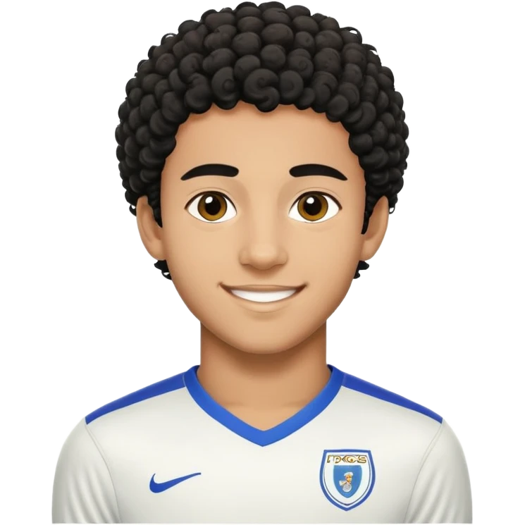 portrait of Lamine Yamal, young footballer, short curly hair, smiling emoji