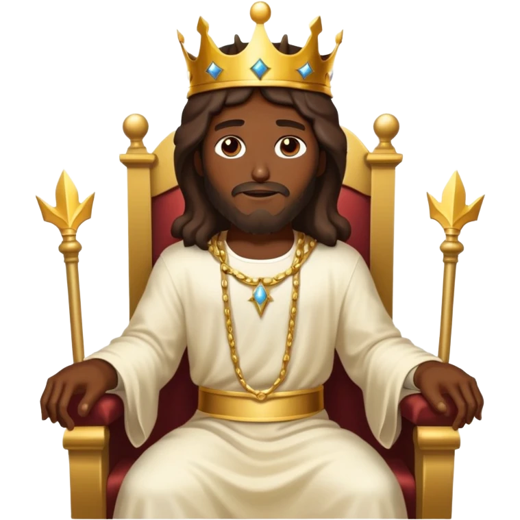 Dark skin Jesus on heavens Throne with a Gold crown no jewelry  emoji