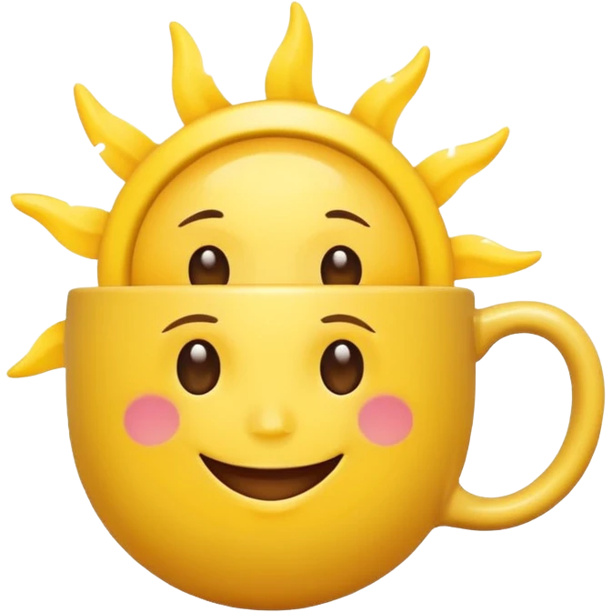 a cute and simple smiling sun holding a coffee mug, emoji style emoji
