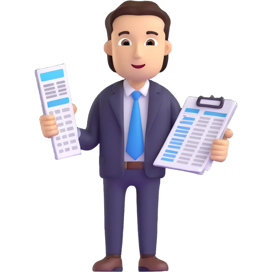 male accountant with spreadsheet and accounting tools emoji