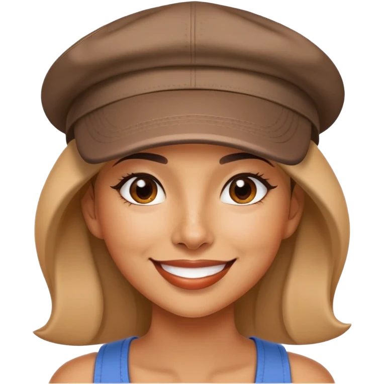 stylish latin-american woman wearing a cap and smiling with a small mole mark on her right chin emoji