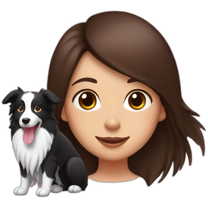 black border collie and woman with long brown hair with pink ends emoji