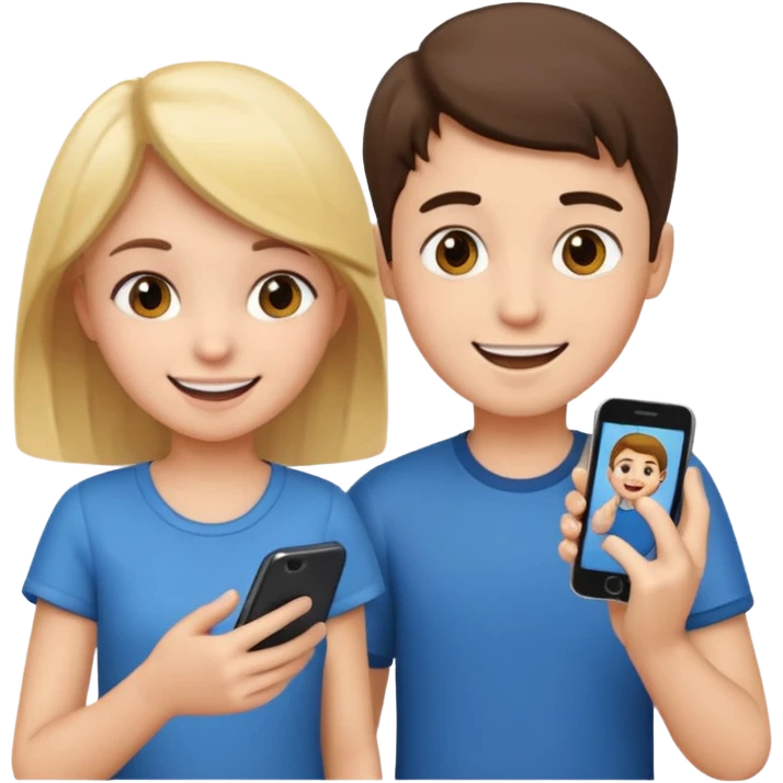 Make an emoji of a girl who is teaching a boy how to make emojis - girl is giving instructions and boy is on phone learning how to make emojis. emoji
