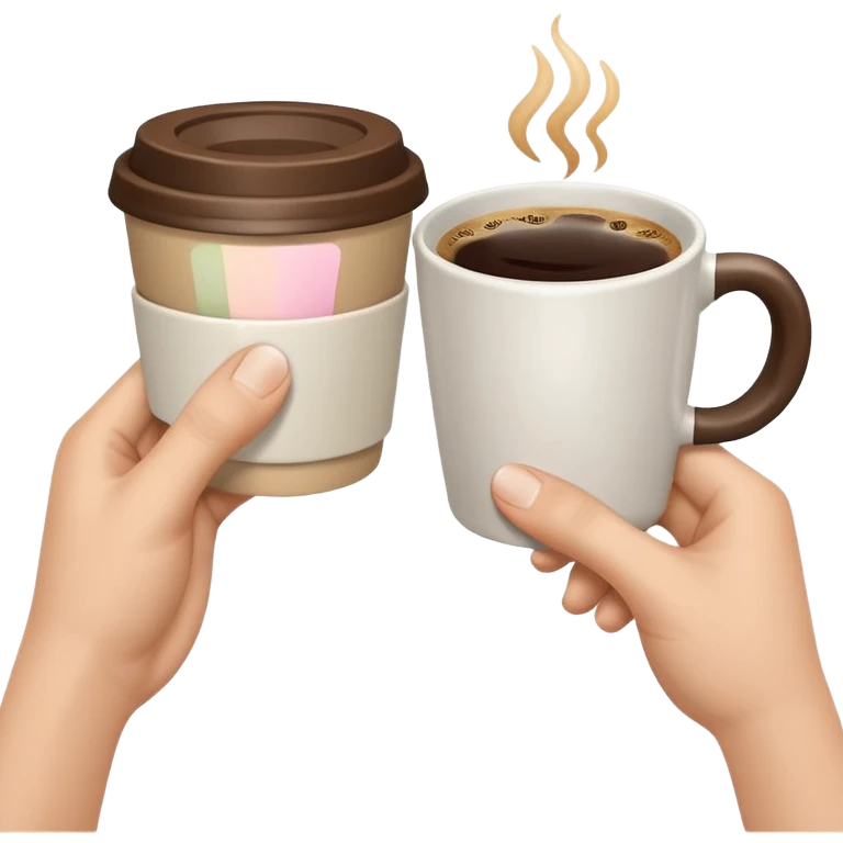 two hands exchanging: one gives a video file, the other gives a coffee cup, simple, clear, no text emoji