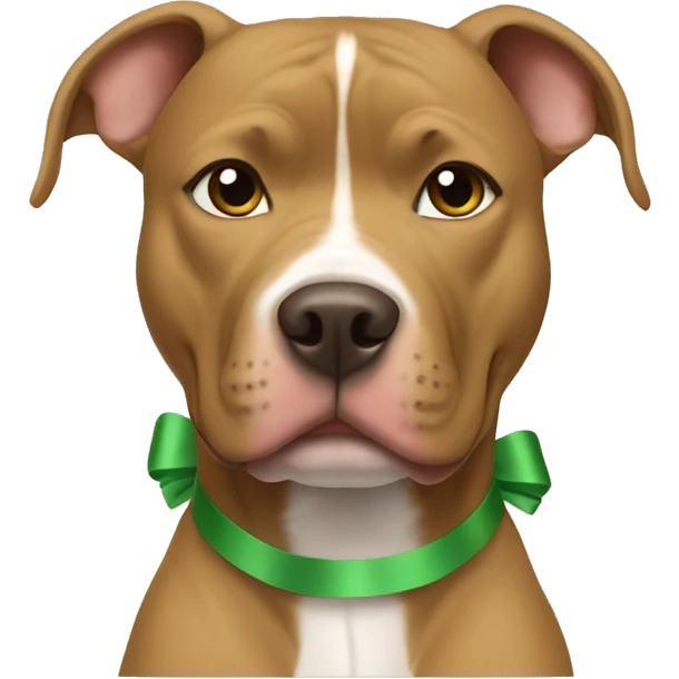 Light brown pitbull with cut ears and green bows emoji