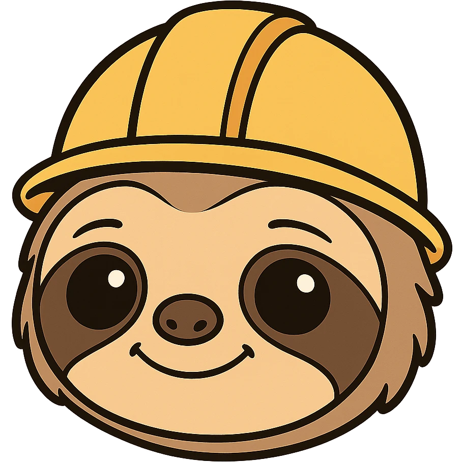 baby sloth face wearing a hard hat, no body, 2D cartoony style emoji