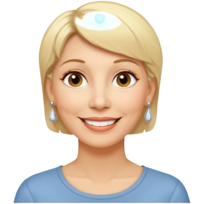 emoji of a woman in her 50s, short blonde hair, wearing earrings, gentle expression emoji