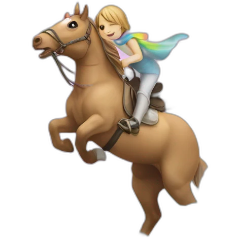 cat riding a horse over a rainbow emoji