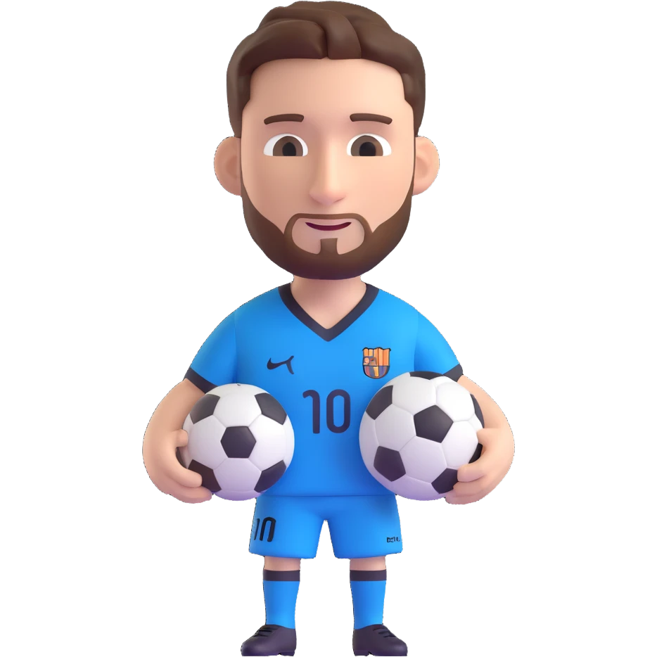 Lionel Messi as an emoji, holding a soccer ball, blue and white jersey emoji