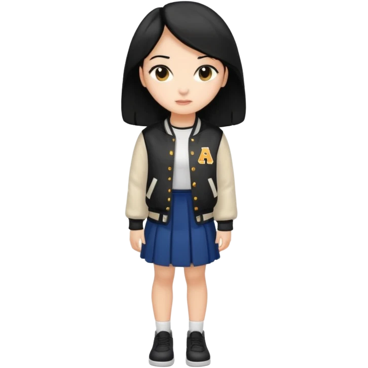 black color long hair girl with varsity jacket and log long skirt emoji