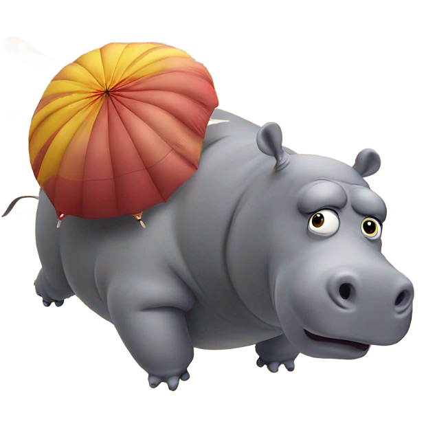 Fat hippo parachuting out of an exploding plane emoji