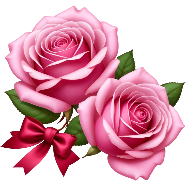 "Delicate Fairy Tale Pink roses rest beside a luxurious Ruby Red silk bow. The soft petals and rich fabric create a dreamy, romantic atmosphere." emoji