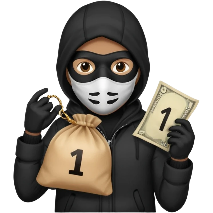 Un voleur avec un sac écrit 1 $ emoji