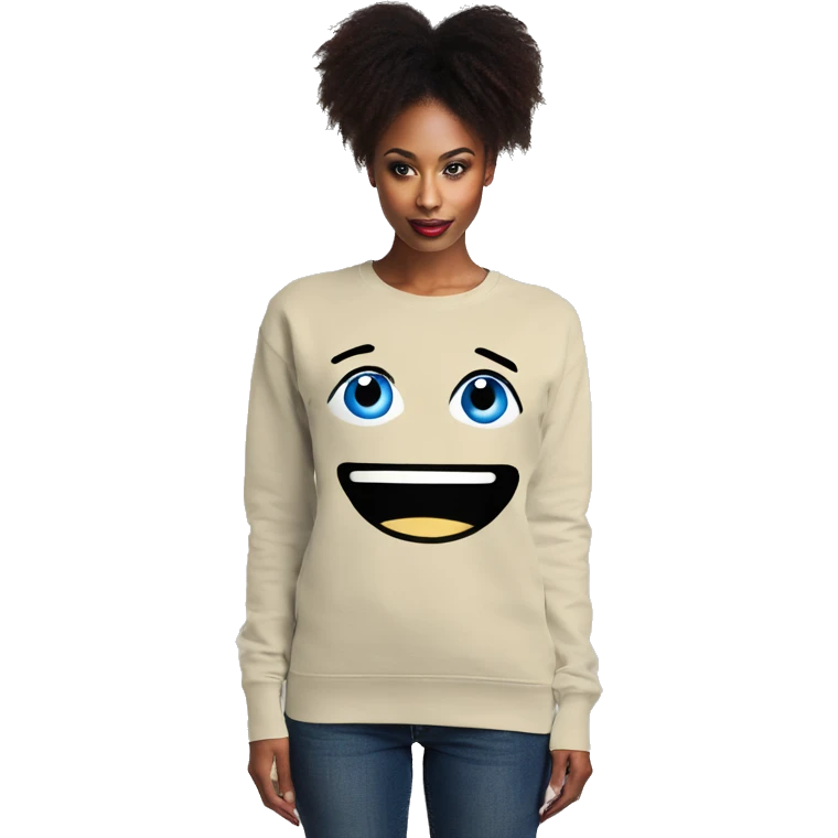 Blue eye women beige sweater emoji