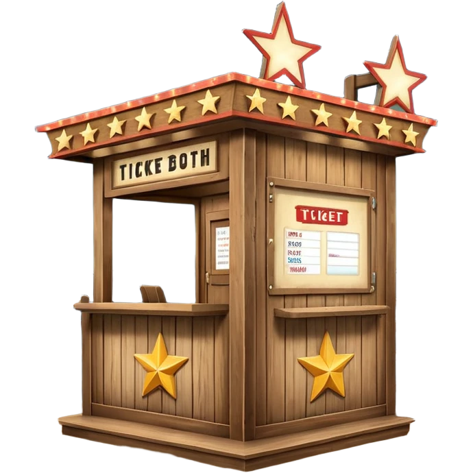 A ticket booth with retro lights and star-shaped sign. emoji