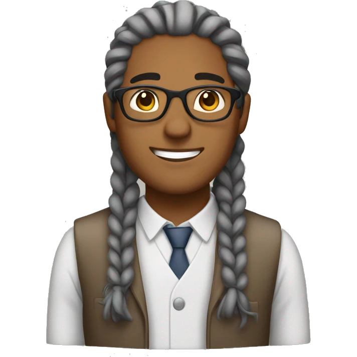 Brown man with gray braids with glasses emoji
