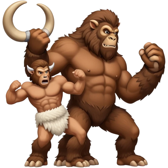 A Bigfoot fighting a ram emoji