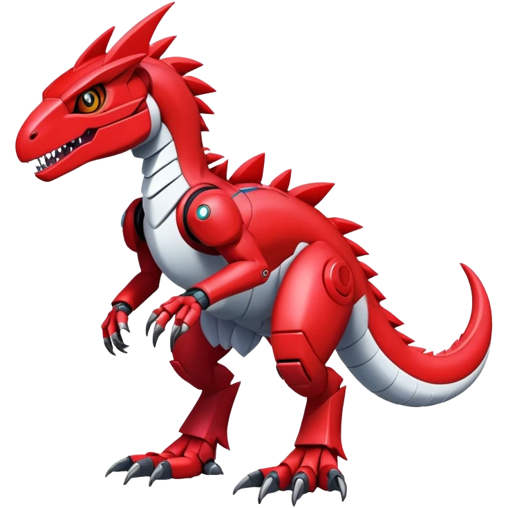 Furry maned Cool Edgy Futuristic shiny colorful Digimon-Fakemon-Guilmon-Velociraptor-Mecha full body   emoji
